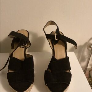 Michael Kors Black Espadrille Wedge Sandals with Ankle Strap